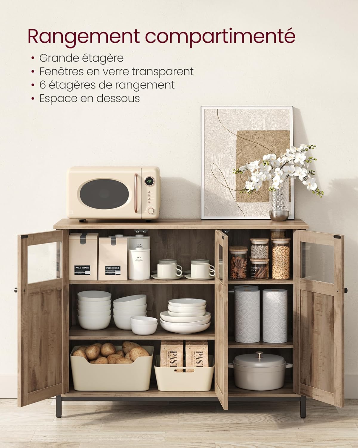 VASAGLE - buffet industriel 3 portes acier marron noir, LSC099K02