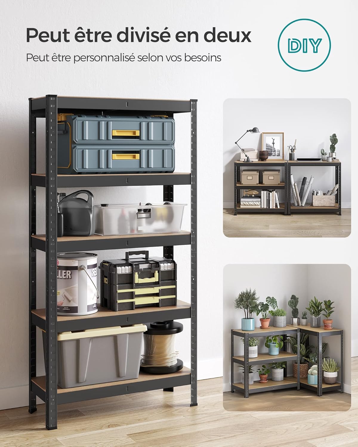 SONGMICS - étagère industrielle 5 niveaux - 30x75x150cm - 650kg, planches réglables - GLR030B22