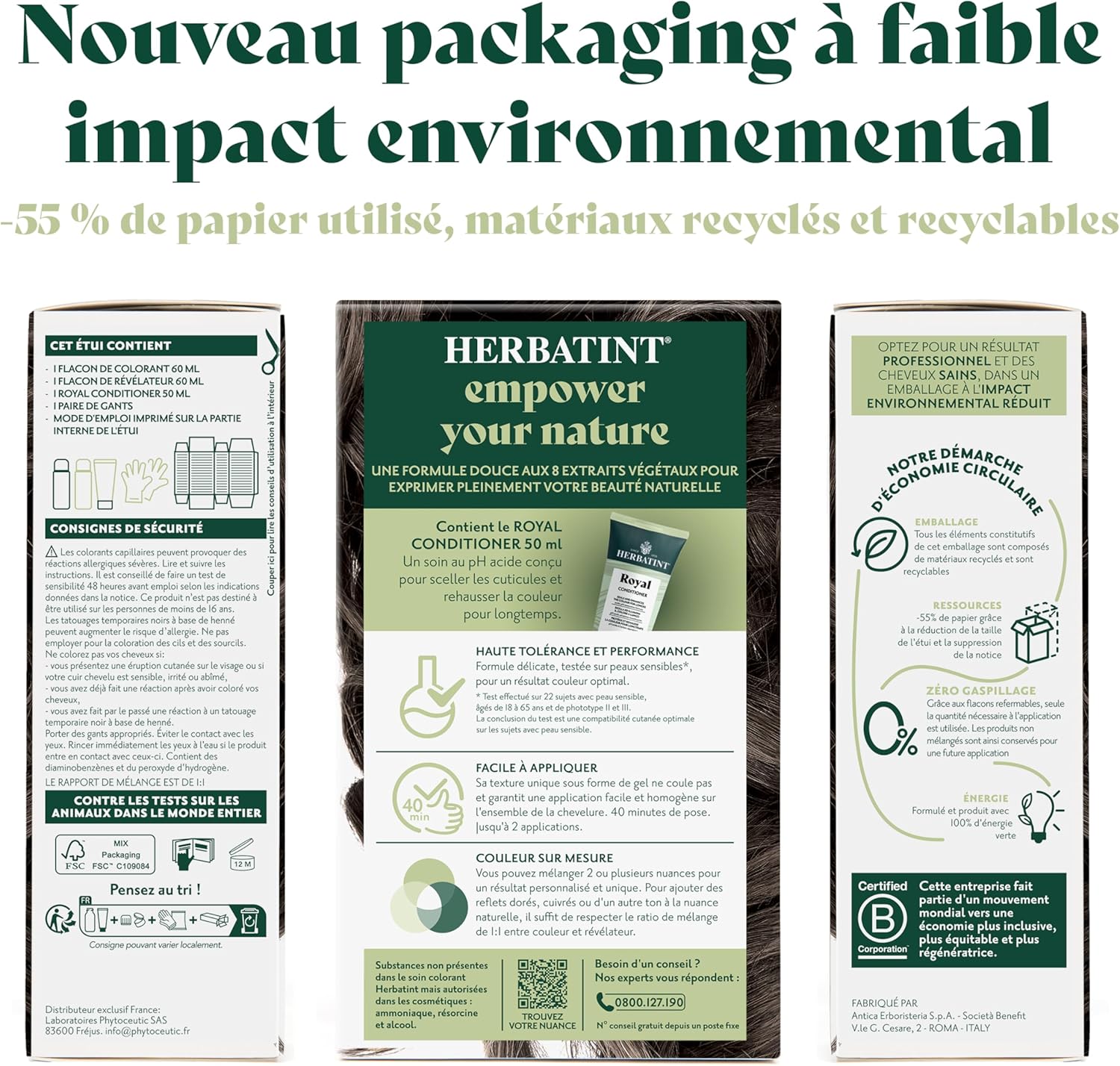 Herbatint - soin colorant permanent - 170ml - sans ammoniaque, 8 extraits bio, couverture 100% cheveux blancs, 5C