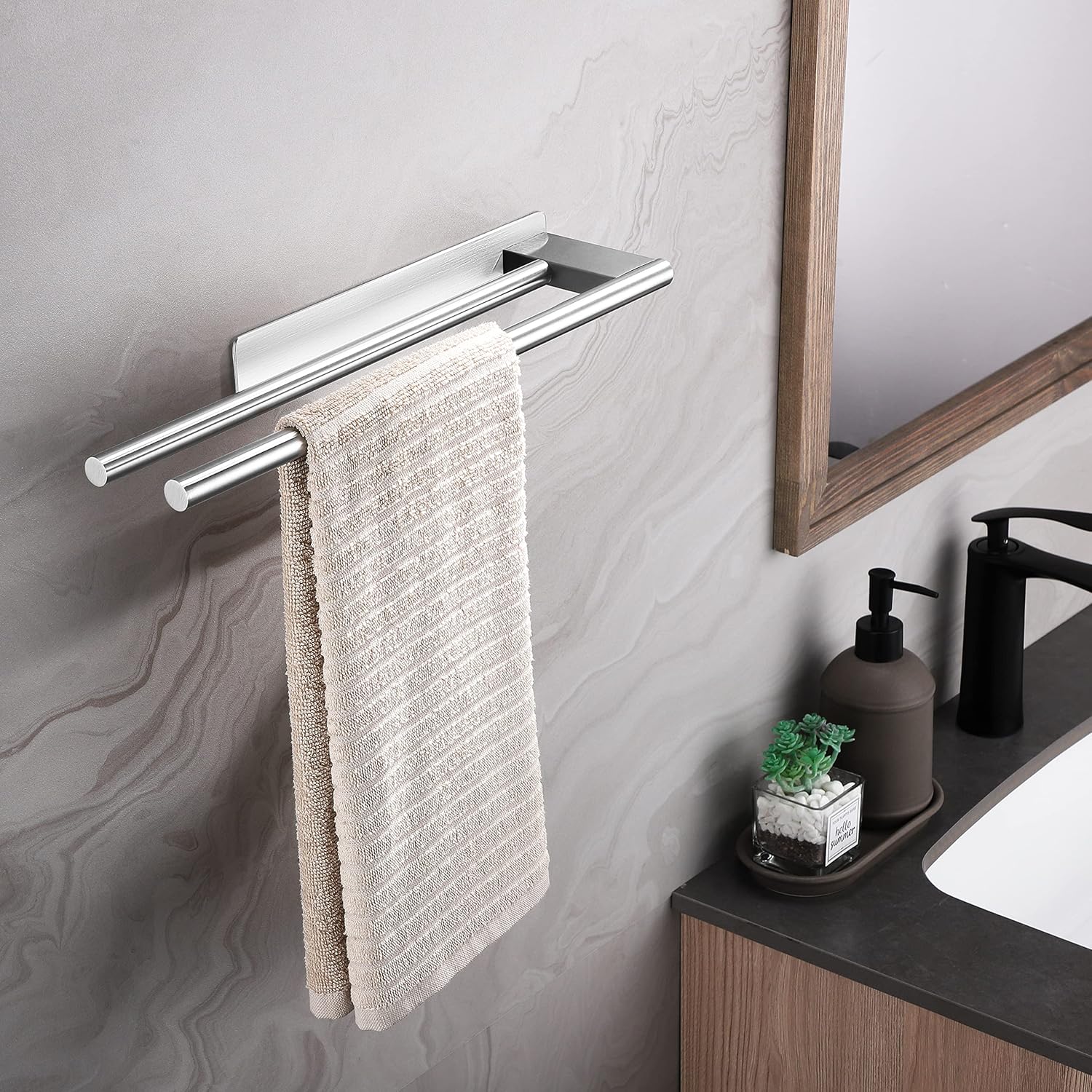 Porte-serviettes - double barre inox 304 - autoadhésif, mural, 40cm