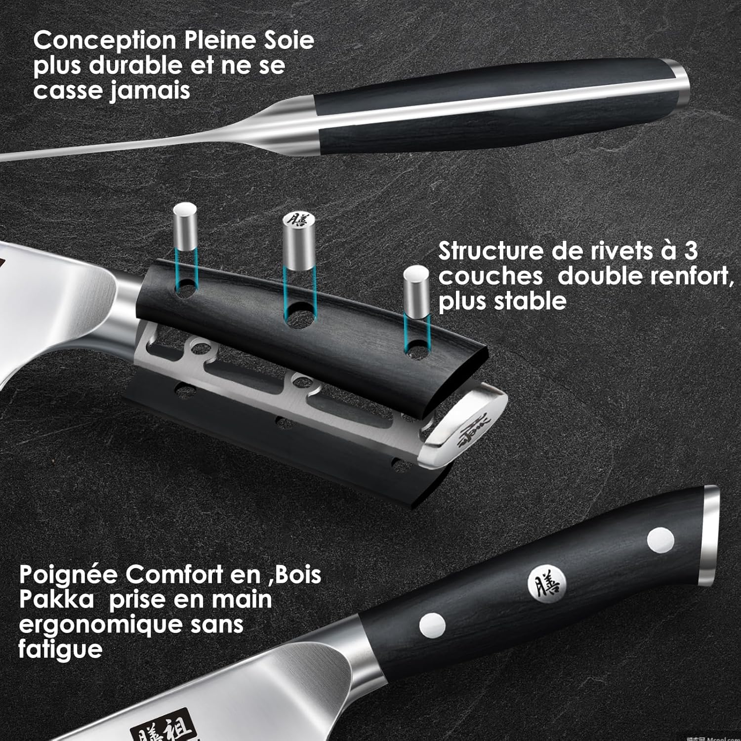 SHAN ZU - Santoku professionnel - 18cm - acier inox, manche bois