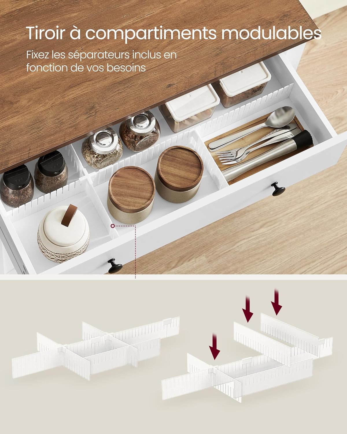 VASAGLE - buffet campagne, 40x80x80 cm, tiroir, étagère, portes, BBK341W02