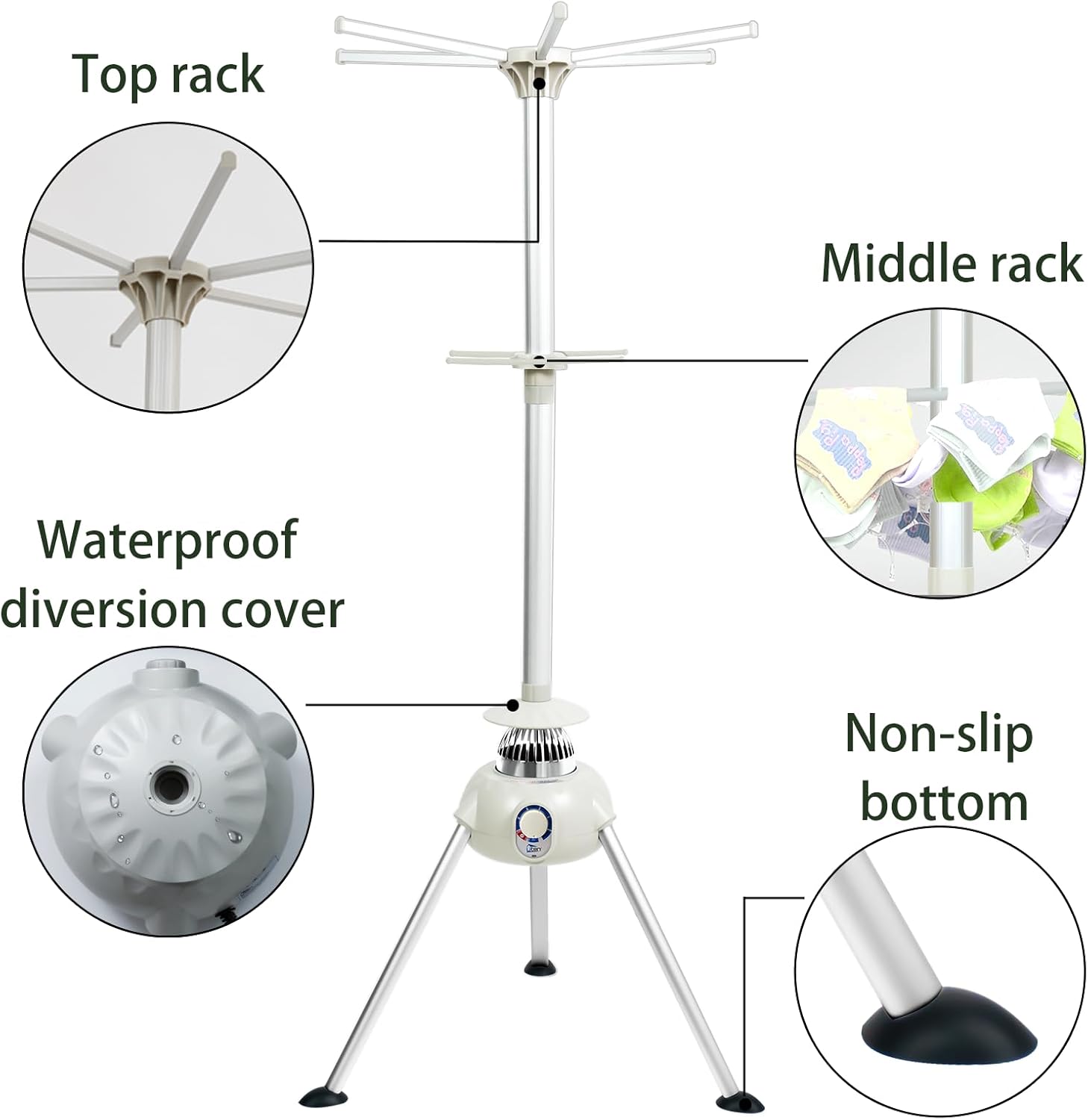 Sèche-linge électrique portable - rond - 1000W, minuterie, compact