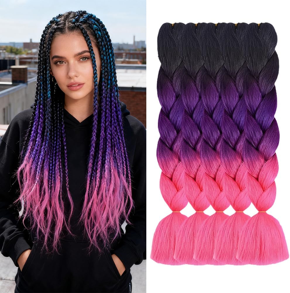 ShowJarlly - Ombre Tresse Jumbo - 24 pouces - 5 pcs, 500g synthétiques