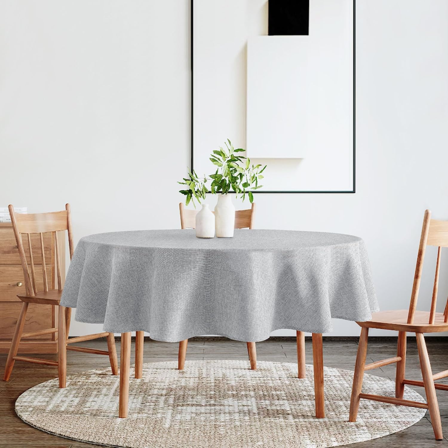 DWCN - nappe ronde effet lin - 160 cm - imperméable lavable gris