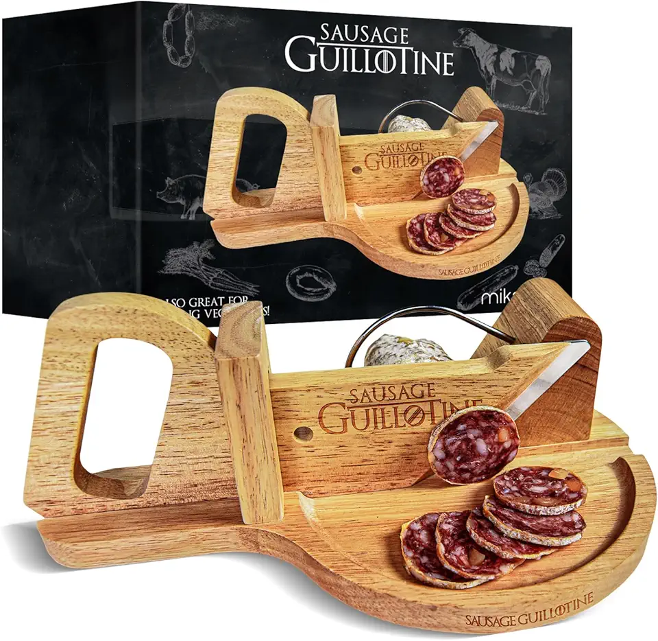 Mikamax - Guillotine à saucisse bois massif - coupe-légumes, tranche-fromage - compacte et robuste