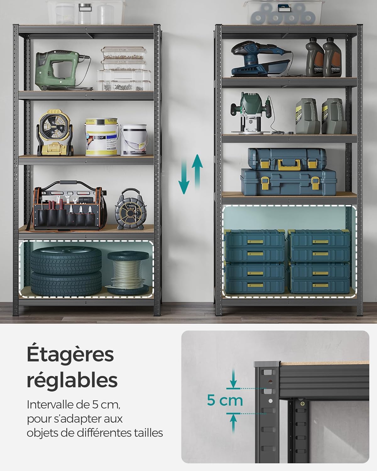 SONGMICS - étagère à 5 niveaux - 50x100x200cm - 600kg, planches réglables, style industriel - GLR050G02