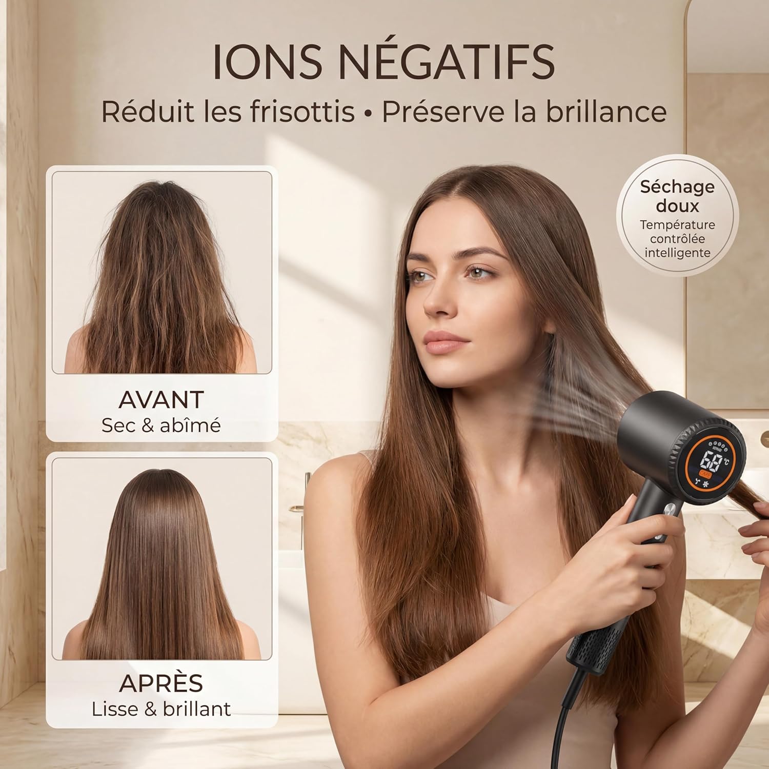 Sèche-cheveux professionnel ionique - moteur brushless, silencieux, 110000 TR/MIN