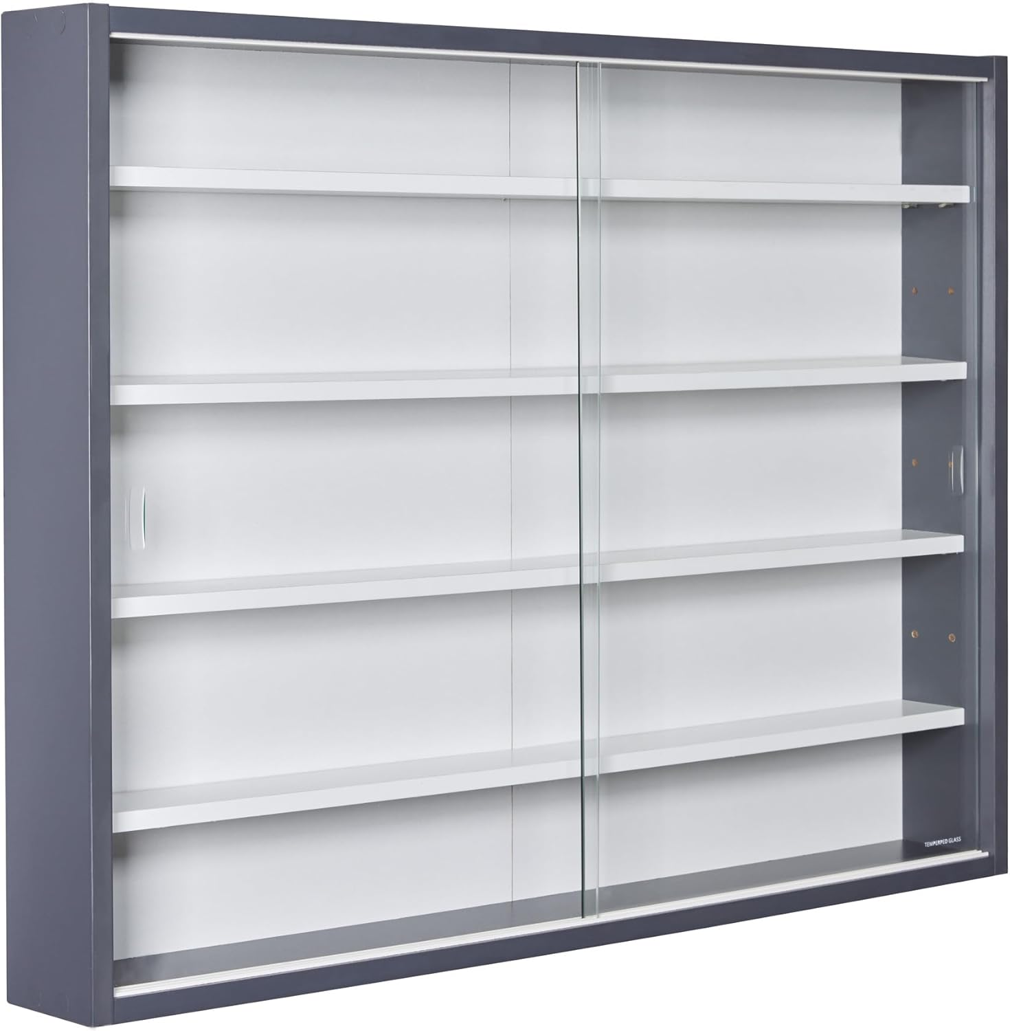 Inter Link - Collecty - 80x60x9.5 cm - vitrine murale 4 étagères, 5 compartiments, MDF gris/blanc