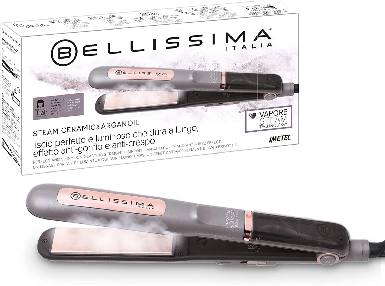 Bellissima - Steam Céramique - lisseur vapeur, ajustable, huile d’argan, arrêt auto