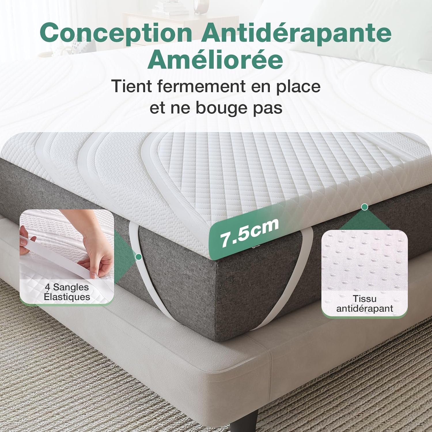 Novilla - surmatelas gel mémoire de forme - 120x200 cm - 7,5 cm épaisseur, lavable, antidérapant