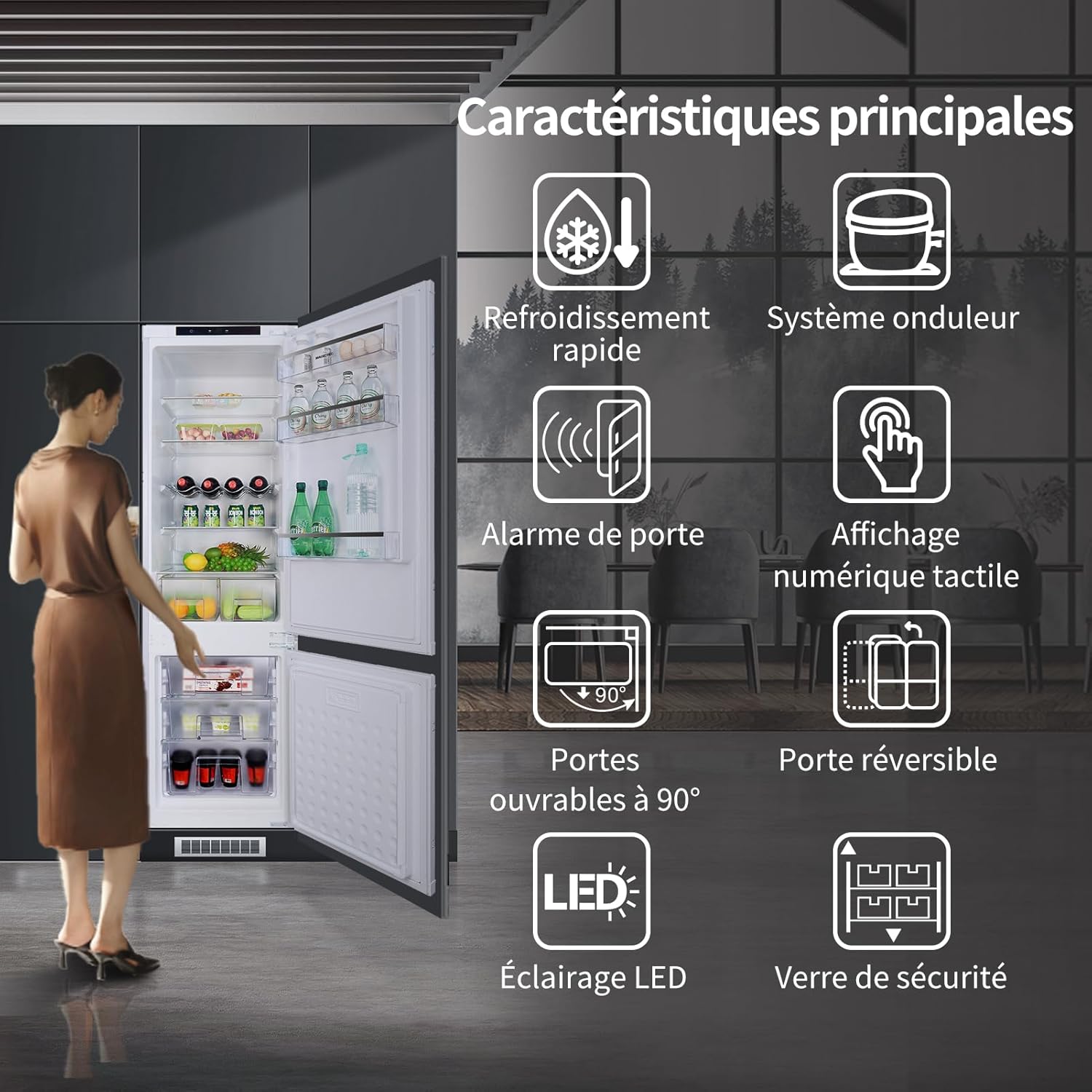 Réfrigérateur-congélateur encastrable - 177 cm - No Frost Plus, 248L, portes réversibles