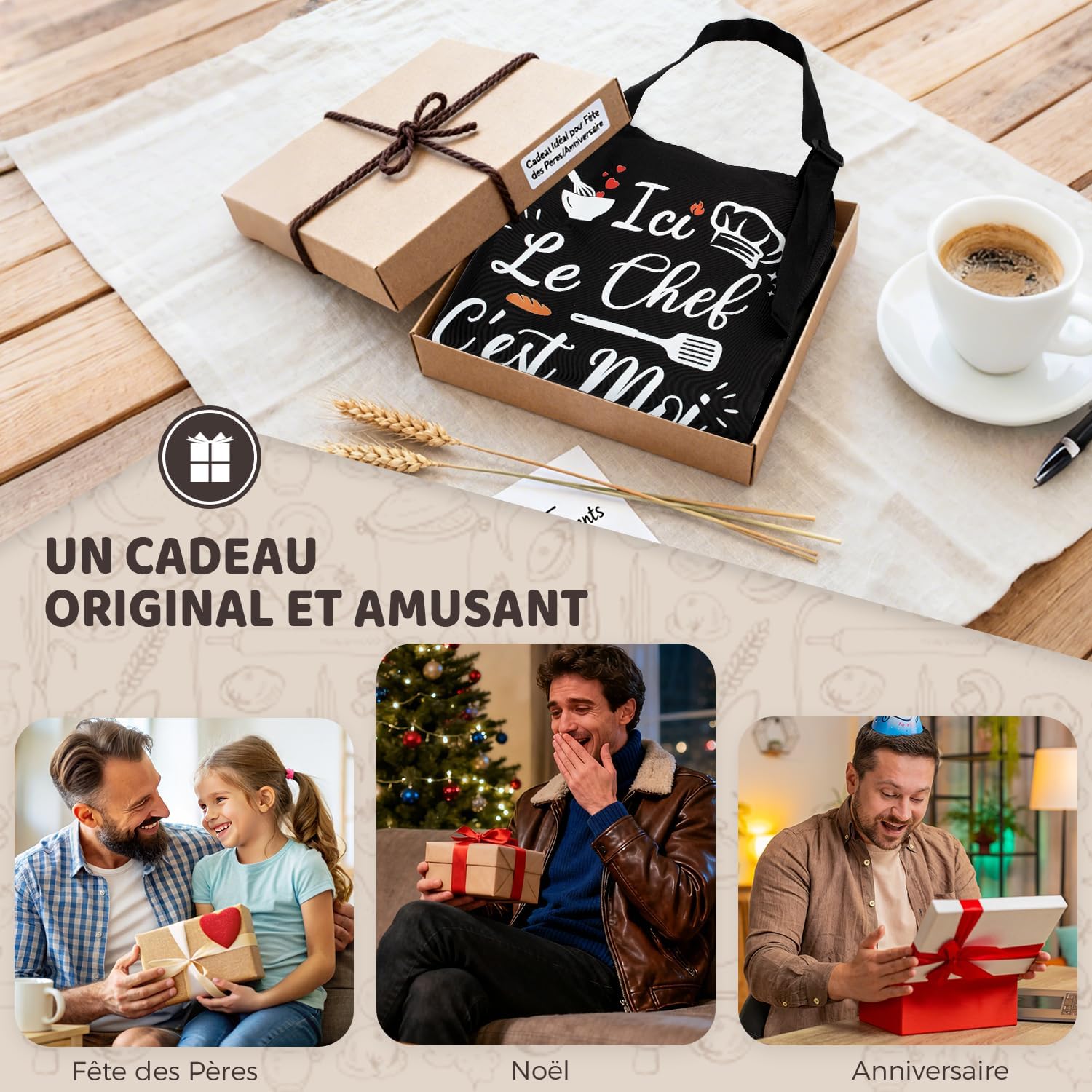 Tablier cuisine homme - humour imperméable réglable - poches pratiques