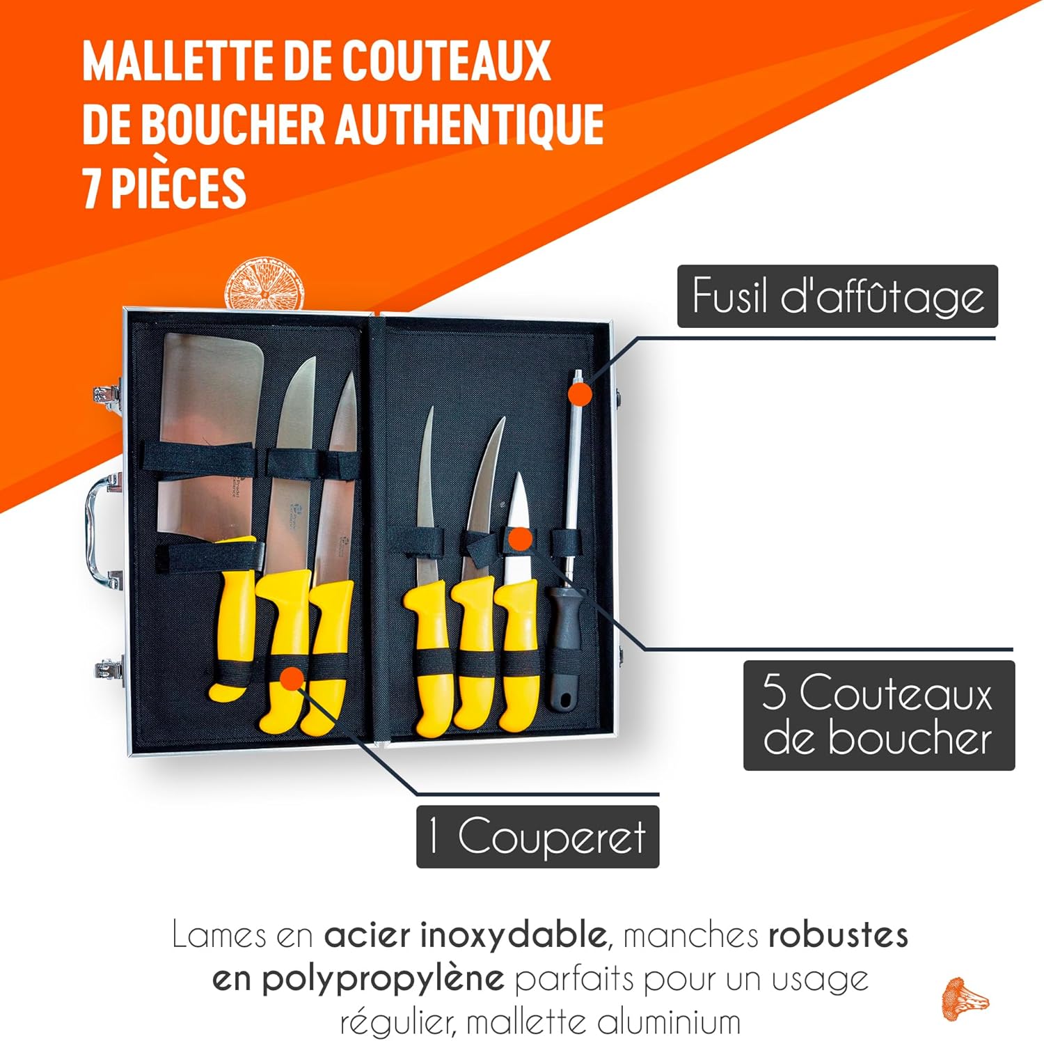 Pradel - Excellence série - couteaux inox, manches jaunes, 8 pièces - PCOT005009