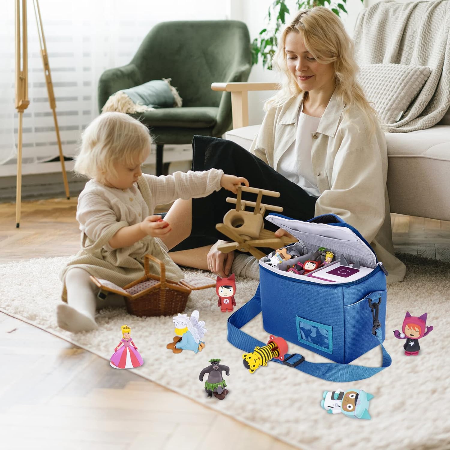 Sac de transport enfants Toniebox - polyester bleu - rangement pratique - idéal starter kit