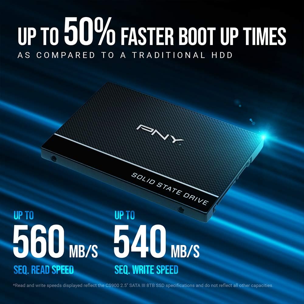 PNY - SSD CS900 - 2.5 pouces - 250Go, SATA III, jusqu’à 535MB/s, CS900
