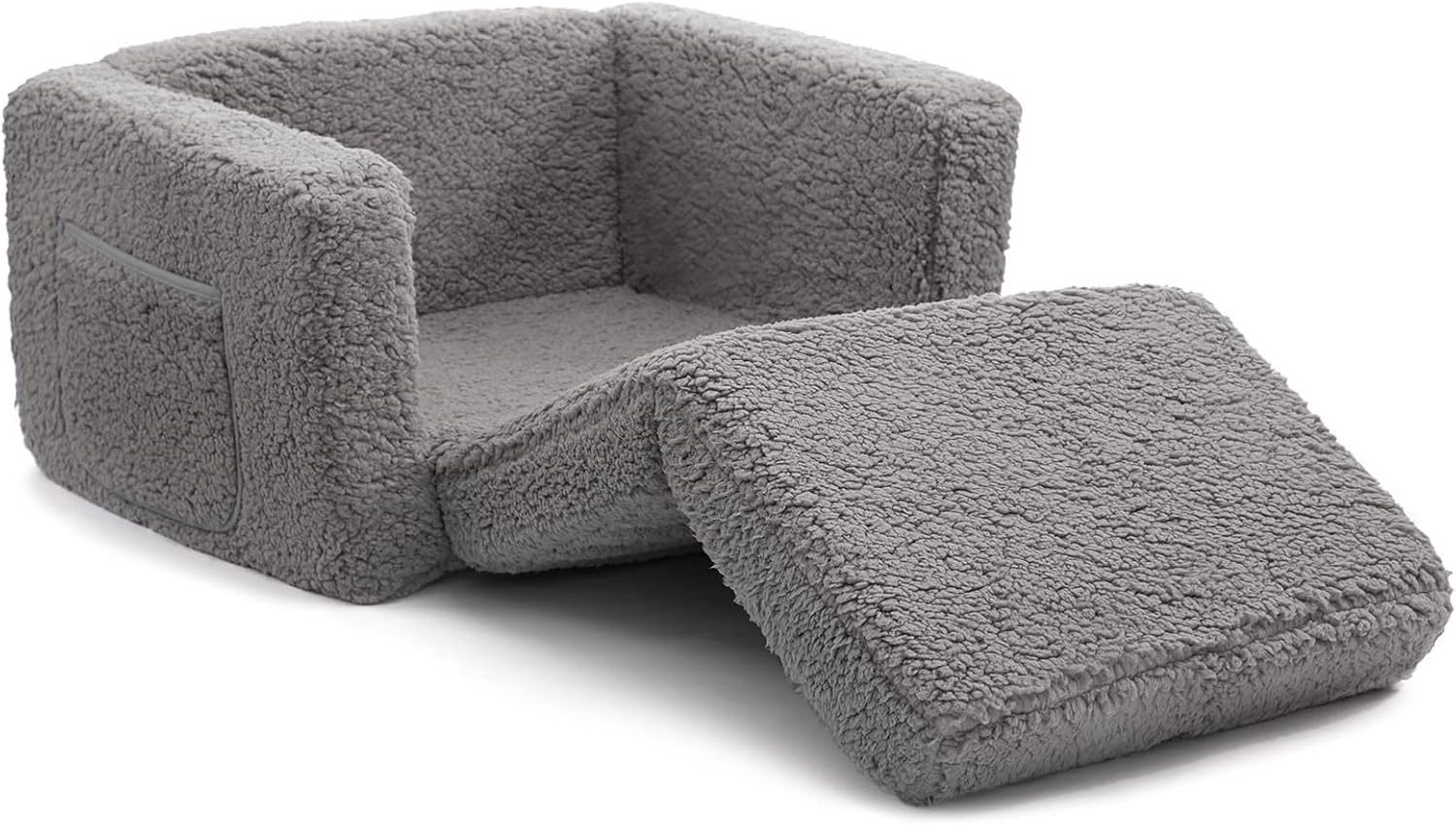 BEJOY - fauteuil enfant convertible 2-en-1, tissu Sherpa, gris, confortable