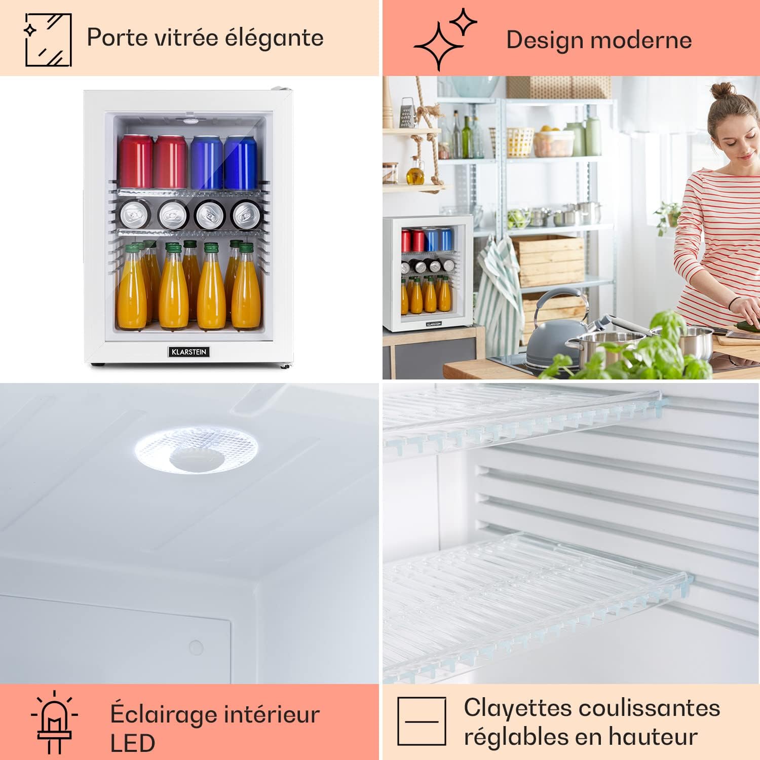 Klarstein - Mini Frigo 42L - étagères réglables, silencieux, 12-18°C