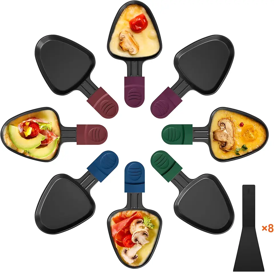 Poêlons à raclette triangulaires - 8 pièces - poignée colorée, antiadhésif, lavable au lave-vaisselle