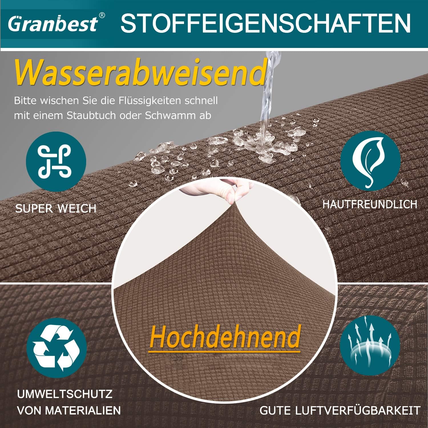 Granbest - housse canapé stretch imperméable 2 places - spandex, mousse antidérapante, coloris café