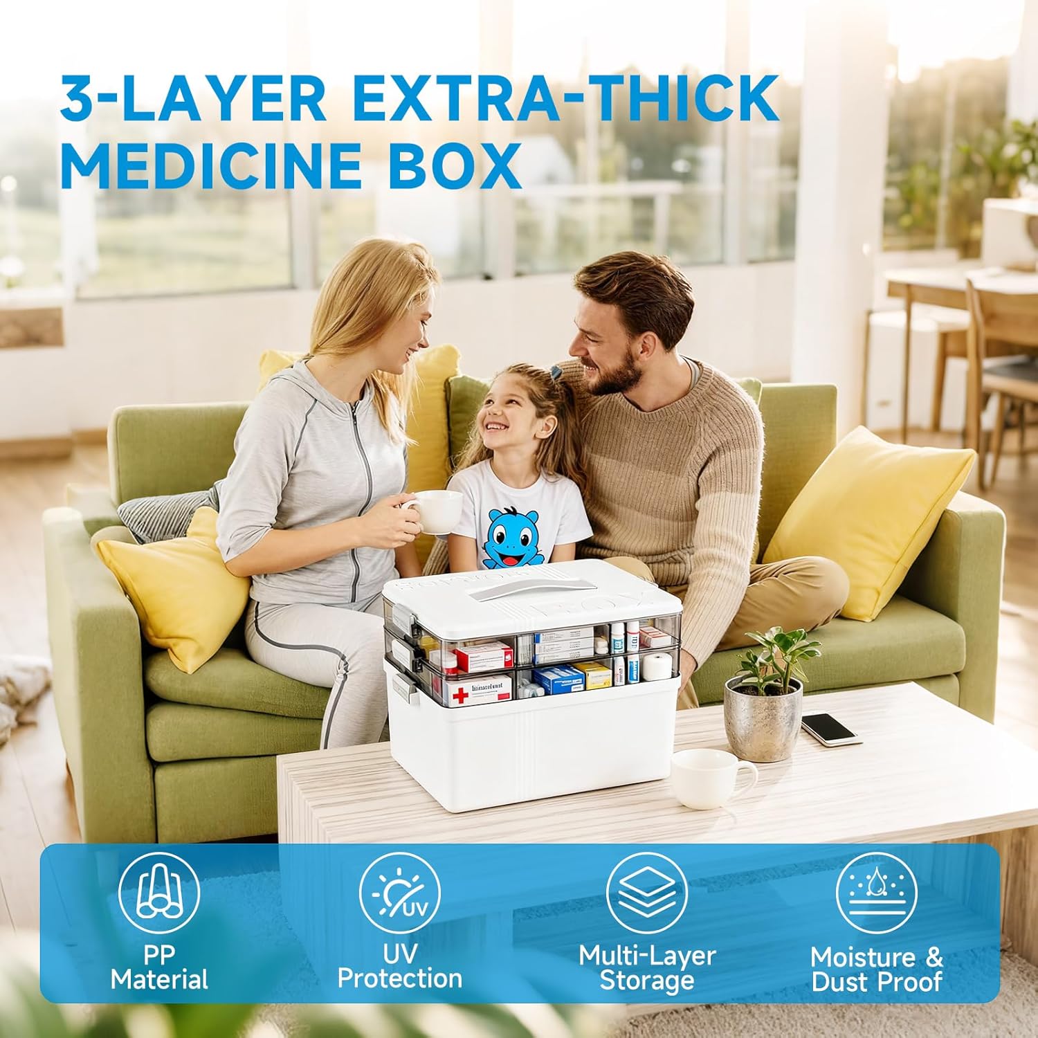 Starward - Boîte pharmacie 3 étages, plateau amovible, petit pots, blanc